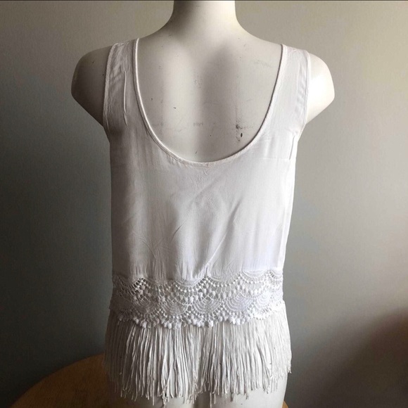White Fringe Tank Top- Flow Fit - Picture 2 of 4